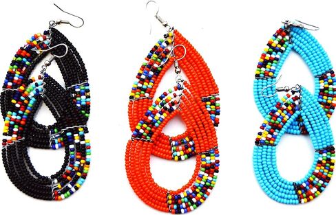 ER7 Masai Beaded Earrings African Maasai Earrings Masai Ladies Earrings Bead Earrings Handmade African Earrings Kenya Culture Zulu Bead Black Orange Ocean blue in Saudi Arabia