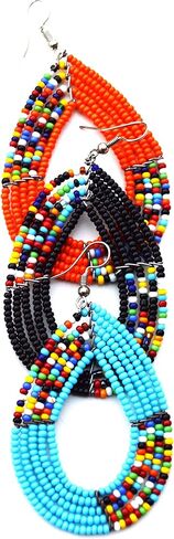 ER7 Masai Beaded Earrings African Maasai Earrings Masai Ladies Earrings Bead Earrings Handmade African Earrings Kenya Culture Zulu Bead Black Orange Ocean blue in Saudi Arabia