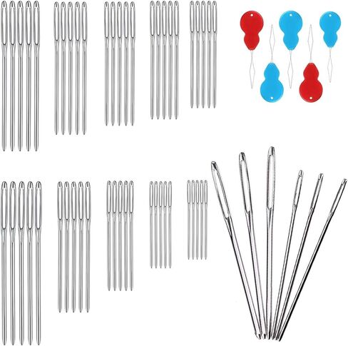 100 قطعة من إبر الحياكة الكبيرة، 10 مقاسات من إبر الحياكة، إبر الخياطة اليدوية للتطريز المزخرف، إبر الحياكة اليدوية مع 5 قطع من الخيوط لمشاريع الكروشيه in Kuwait