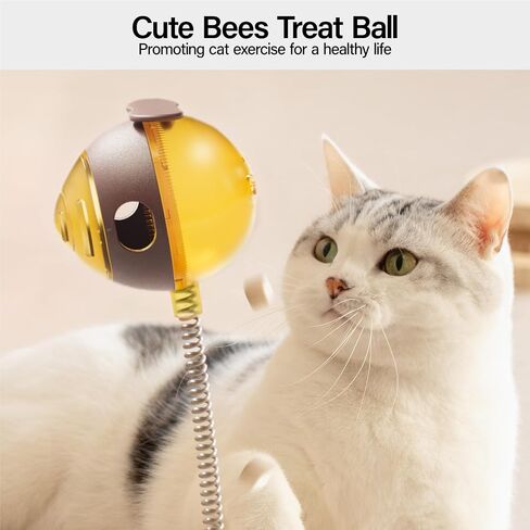 MEWOOFUN Cat Treat Dispenser Toy, Cat Treat Puzzle with Bees Cat Treat Ball, Cat Treat Toy with Cat Ball Track Toy, Cat Puzzle Feeder with Cat Scratching Post Small Cats & Kitten, Wooden in Saudi Arabia
