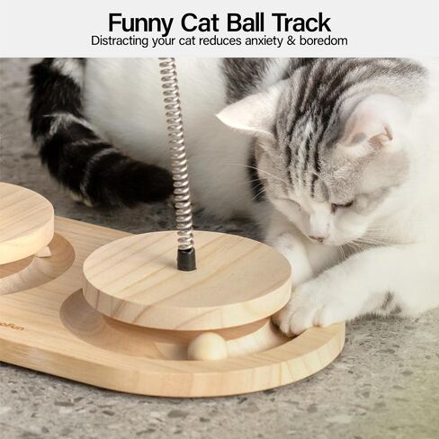 MEWOOFUN Cat Treat Dispenser Toy, Cat Treat Puzzle with Bees Cat Treat Ball, Cat Treat Toy with Cat Ball Track Toy, Cat Puzzle Feeder with Cat Scratching Post Small Cats & Kitten, Wooden in Saudi Arabia