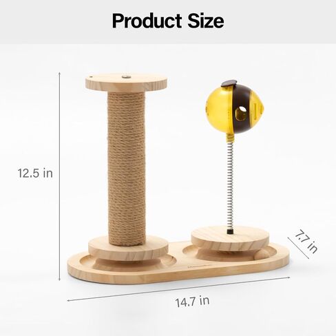MEWOOFUN Cat Treat Dispenser Toy, Cat Treat Puzzle with Bees Cat Treat Ball, Cat Treat Toy with Cat Ball Track Toy, Cat Puzzle Feeder with Cat Scratching Post Small Cats & Kitten, Wooden in Saudi Arabia