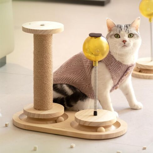 MEWOOFUN Cat Treat Dispenser Toy, Cat Treat Puzzle with Bees Cat Treat Ball, Cat Treat Toy with Cat Ball Track Toy, Cat Puzzle Feeder with Cat Scratching Post Small Cats & Kitten, Wooden in Saudi Arabia