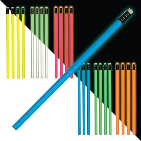 AAkron Nite Glow - Glow in the Dark Pencils, Barrel and Eraser Glow in the Dark - Set of 24 - Made in the USA in Kuwait