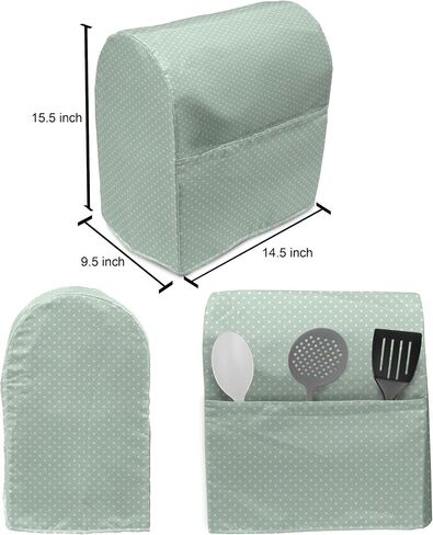 Ambesonne Green Stand Mixer Cover, Retro Style Themed Pattern with Little White Polka Dots Pastel, Kitchen Appliance Organizer Bag Cover with Pockets, 6-8 Quarts, Mint Green White in Saudi Arabia