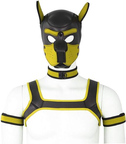 الكبار النيوبرين جرو هود مخصص الحيوان HeadMask الجدة زي الكلب هود قناع، طوق، شارة ومجموعة تسخير (أصفر) in Saudi Arabia