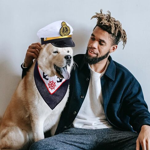 2 Pieces Pet Sailors Costume Accessory Set Dog Cat White Captain Hat with Anchor Bandana Scarf for Cat Puppy Navy Halloween Cosplay Costume Party Supplies (Set-C) in Saudi Arabia