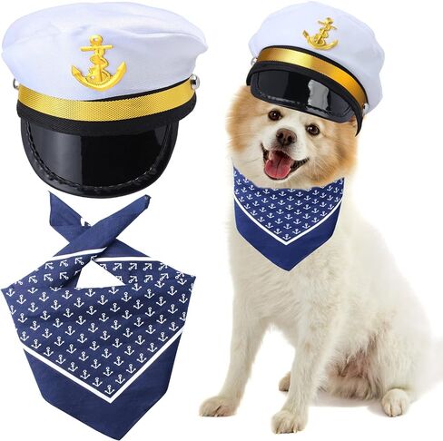 2 Pieces Pet Sailors Costume Accessory Set Dog Cat White Captain Hat with Anchor Bandana Scarf for Cat Puppy Navy Halloween Cosplay Costume Party Supplies (Set-C) in Saudi Arabia