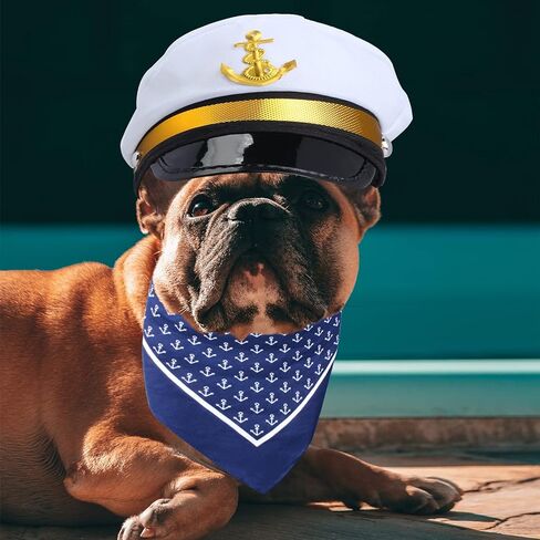 2 Pieces Pet Sailors Costume Accessory Set Dog Cat White Captain Hat with Anchor Bandana Scarf for Cat Puppy Navy Halloween Cosplay Costume Party Supplies (Set-C) in Saudi Arabia