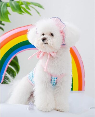 Dog Summer Clothes Cute Plaid Puppy Bikini Shirt with Sun Cap, Hawaiian Beach Swimsuit,Dog Suit for Swimming and Bathing, Pet Luau Outfit in Saudi Arabia