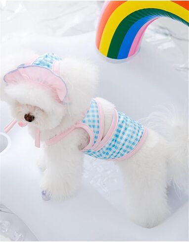 Dog Summer Clothes Cute Plaid Puppy Bikini Shirt with Sun Cap, Hawaiian Beach Swimsuit,Dog Suit for Swimming and Bathing, Pet Luau Outfit in Saudi Arabia