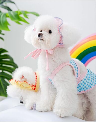 Dog Summer Clothes Cute Plaid Puppy Bikini Shirt with Sun Cap, Hawaiian Beach Swimsuit,Dog Suit for Swimming and Bathing, Pet Luau Outfit in Saudi Arabia
