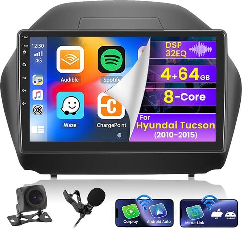 Roinvou 2+64G Android Car Stereo for 2010-2015 Hyundai Tucson, Built-in Wireless CarPlay Radio with Android Auto, 10.1'' Touch Screen in-Dash GPS Navigation Support Mirror Link BT HiFi WiFi RDS AHD in Kuwait