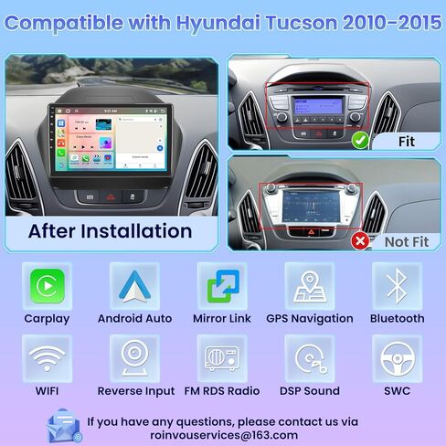 Roinvou 2+64G Android Car Stereo for 2010-2015 Hyundai Tucson, Built-in Wireless CarPlay Radio with Android Auto, 10.1'' Touch Screen in-Dash GPS Navigation Support Mirror Link BT HiFi WiFi RDS AHD in Kuwait
