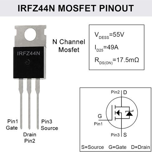DAOKAI 20 قطعة ترانزستور IRFZ44N 3Pin في الخط 55 فولت 49A N-قناة مقوم طاقة MOSFET مجموعة ترانزستور مكون إلكتروني TO220 للتجربة الإلكترونية in Saudi Arabia