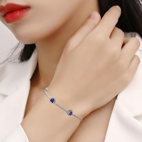 EVERU أساور الياقوت للنساء 925 الفضة الاسترليني أساور جوهرة للنساء الأزرق الداكن مجوهرات القلب ربط سوار هدية عيد ميلاد للنساء الفتيات in Kuwait