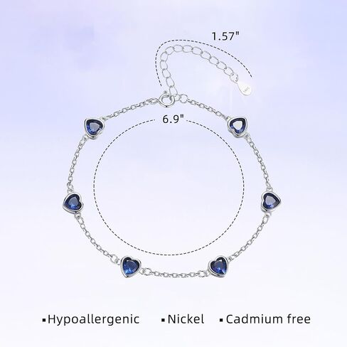 EVERU أساور الياقوت للنساء 925 الفضة الاسترليني أساور جوهرة للنساء الأزرق الداكن مجوهرات القلب ربط سوار هدية عيد ميلاد للنساء الفتيات in Kuwait