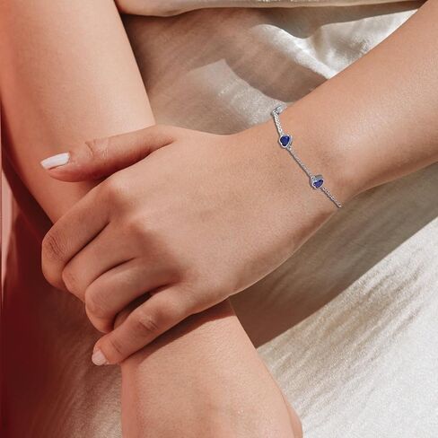 EVERU أساور الياقوت للنساء 925 الفضة الاسترليني أساور جوهرة للنساء الأزرق الداكن مجوهرات القلب ربط سوار هدية عيد ميلاد للنساء الفتيات in Kuwait