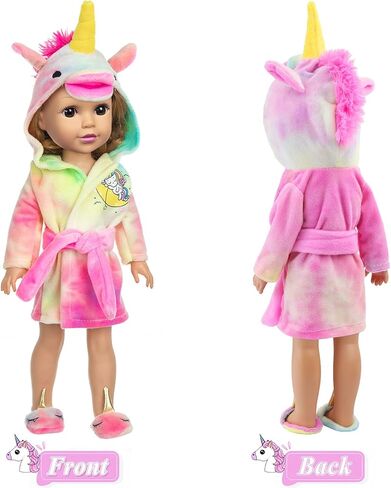 مجموعة ملابس الدمى للفتيات وحقيبة النوم مقاس 14.5 بوصة من ZITA ELEMENT - ثوب نوم وحيد القرن للدمية مقاس 14 إلى 14.5 بوصة مع وسادة أحذية مطابقة وقناع العين للأطفال، أفضل الهدايا in Kuwait