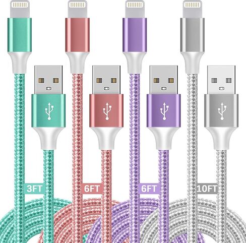 شاحن iPhone، 【شهادة Apple MFi】 4 قطع كابل شحن iPhone سلك iPhone مضفر من النايلون متوافق مع iPhone 14 13 12 11 Pro Max Xs Xr 8 7 in Saudi Arabia