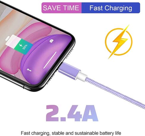شاحن iPhone، 【شهادة Apple MFi】 4 قطع كابل شحن iPhone سلك iPhone مضفر من النايلون متوافق مع iPhone 14 13 12 11 Pro Max Xs Xr 8 7 in Saudi Arabia