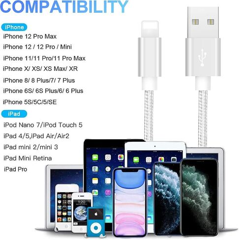 شاحن iPhone، 【شهادة Apple MFi】 4 قطع كابل شحن iPhone سلك iPhone مضفر من النايلون متوافق مع iPhone 14 13 12 11 Pro Max Xs Xr 8 7 in Saudi Arabia