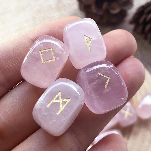 Natural Amethyst Futhark Viking Rune Stone Set, Engraved Letter Norse Witchcraft Healing Crystal Reiki Gemstones Irregular Shaped, 25Pcs in Kuwait