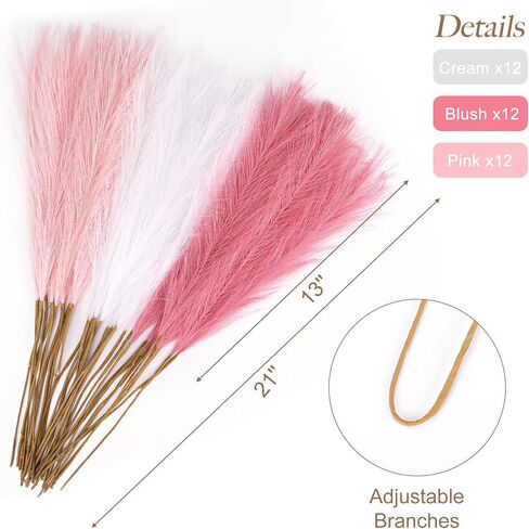 CEWOR 36pcs Faux Pampas Grass, 21" Pampas Grass Boho Home Decor, Artificial Tall Pampas Grass for Short Vase Filler Room Decoration, Wedding Centerpieces Party Decorations in Saudi Arabia