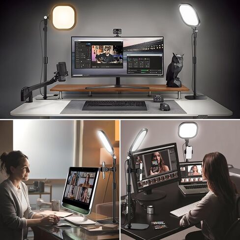 Video Conference Light for Zoom Meeting, Desk Light with Stand and Phone Holder, Laptop Light for Webcam Lighting/Video Calls Working from Home in Saudi Arabia