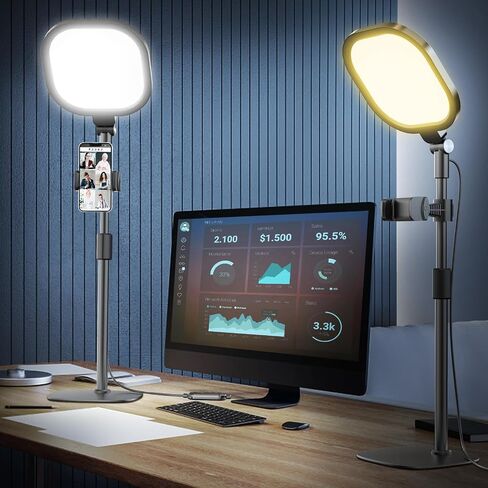 Video Conference Light for Zoom Meeting, Desk Light with Stand and Phone Holder, Laptop Light for Webcam Lighting/Video Calls Working from Home in Saudi Arabia