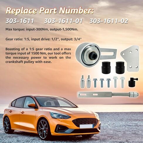 303-1611 محرك العمود المرفقي حزام بكرة أداة إزالة الصواميل 1:5 مضاعف عزم الدوران مع مقبس مركزي 21 مم و 24 مم لمحركات Ford 1.0 & 2.0 ECOBOOST Duratec in Kuwait