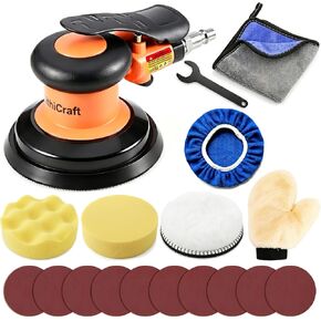 5-inch Pneumatic Random Orbital Sander Set, Dual-Action (DA) Pneumatic Handheld Sander, Low-Noise, Low-Vibration, Suitable for Auto Body Repair, Car Detailing, Woodworking, and Metalworking in Saudi Arabia