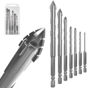 7pcs Hex Shank Masonry Drill Bit Set，Concrete Drill Bit Set ，Carbide Tip Drill Bits for Concrete, Tile,Brick, Plastic, Cement（1/8"~1/2"） Silver in Saudi Arabia