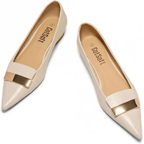 Women's Pointed Toe Metal Deco Flats Slip on Flat Comfortable Dress Shoes in Saudi Arabia