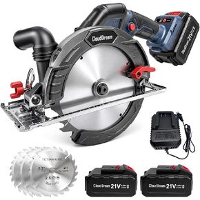 CloudDream 6-1/2" Cordless Circular Saw, 21V Brushless Circular Saw Kit with 2 x 4.0Ah Batteries, Fast Charger, 3 Blades, LED Light, 7000 RPM, 0-45° Bevel, 2-1/4" Max Cut Depth for Wood DIY in Kuwait