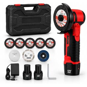 12V Cordless Mini Angle Grinder, 3-Inch | Brushless Cut Off Tool with 2 Batteries, 19500 RPM Compact One-Handed Cutter for Metal, Wood, PVC and Tile Cutting in Kuwait