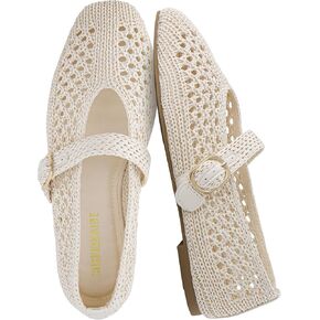 CUSHIONAIRE Monet Woven Mary Jane Flats for Women, Comfortable Ballet Flats with Adjustable Gold-Tone Buckle Strap and Memory Foam Cushioning in Kuwait