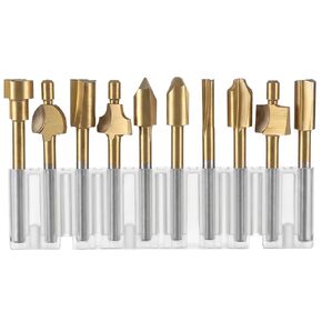 10Pcs Titanium Coated HSS Router Bits Wood Carving Drill Bits Set with 1/8" Shank Rotary Carbide Engraving Bit Set Tools Accessories for DIY Woodworking Carving Sculpting Engraving Drilling in Kuwait