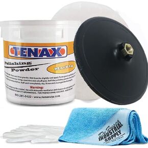 Tenax Marble Polishing Powder 1 kg Tub - 7 Inch Backer Pad - Norton White Gloss Pad - 16x16 Microfiber Cloth - Gloves - BUNDLE - 5 Items in Kuwait