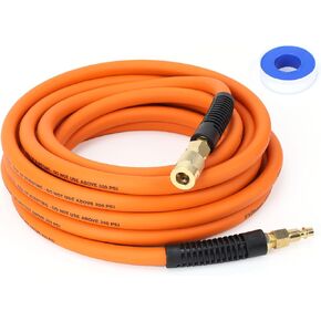Hybrid Air Compressor Hose 3/8 in x 25 ft, Heavy Duty, Lightweight, Flexible and Kink Resistant Compressor Hose with 1/4" Industrial Brass Fittings, Orange in Saudi Arabia