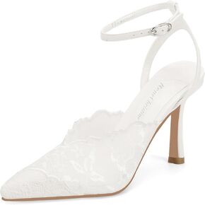 Women’s Lace Pointed Toe Ankle Strap High Heels - Stiletto Heel Pumps with Gold Toe Cap, Bridal Wedding Party Dress Shoes in Kuwait