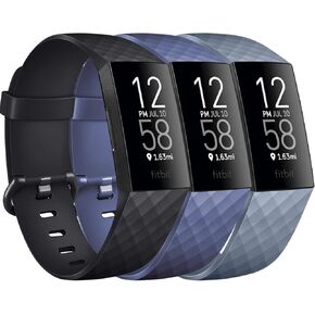 PACK 3 Silicone Bands for Fitbit Charge 4 / Fitbit Charge 3 / Charge 3 SE Replacement Wristbands for Women Men Small Large(Without Tracker) (Large: for 7.1"-8.7" wrists, Black+Navy Blue+Slate Grey) in Kuwait