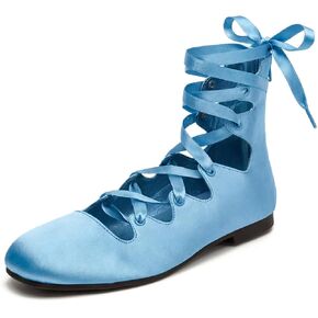 SelRoys Women's Satin Ballet Flats Round Toe Ribbon Ankle Tie | Adjustable ankle-wrap,soft lining,lightweight,cutout, flexible, breathable, versatile, prom/party/casual, all-day comfort in Saudi Arabia
