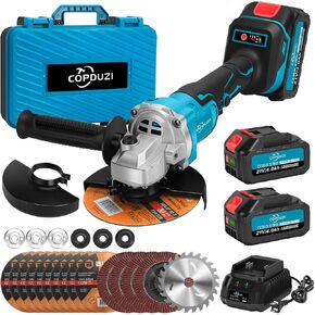 Cordless Angle Grinder 5", 21V Brushless Grinder Tool Kit with 2 x 4.0Ah Battery, 8000RPM Power Amoladora Inalambrica with 15pcs Cutting Discs for Metal Cutting, Grinding, Polishing in Kuwait