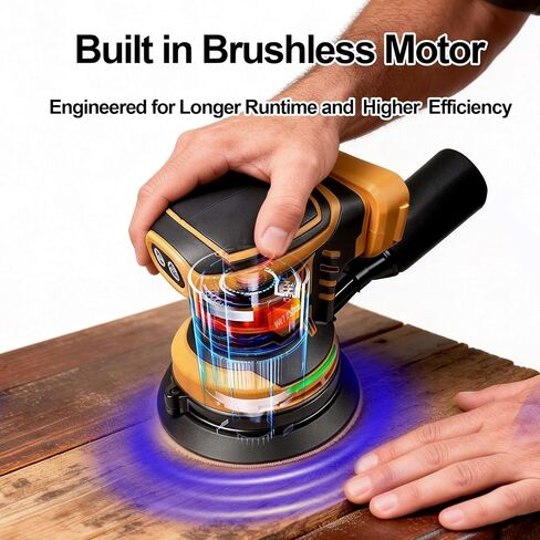Brushless Cordless Random Orbital Sander Compatible for Dewalt 20v/60v Battery, Electric Palm Orbital Sander With Dust Collector, 6 Variable Speeds, 20Pcs Sandpaper For Sanding Woodworking(TOOL ONLY） in Kuwait