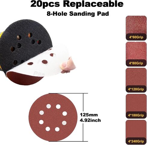 Brushless Cordless Random Orbital Sander Compatible for Dewalt 20v/60v Battery, Electric Palm Orbital Sander With Dust Collector, 6 Variable Speeds, 20Pcs Sandpaper For Sanding Woodworking(TOOL ONLY） in Kuwait