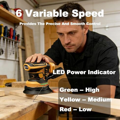 Brushless Cordless Random Orbital Sander Compatible for Dewalt 20v/60v Battery, Electric Palm Orbital Sander With Dust Collector, 6 Variable Speeds, 20Pcs Sandpaper For Sanding Woodworking(TOOL ONLY） in Kuwait