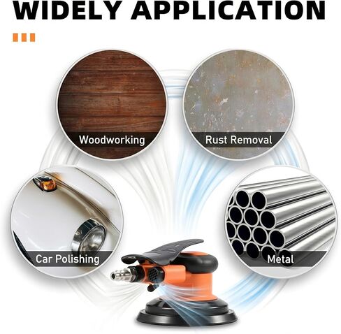 5-inch Pneumatic Random Orbital Sander Set, Dual-Action (DA) Pneumatic Handheld Sander, Low-Noise, Low-Vibration, Suitable for Auto Body Repair, Car Detailing, Woodworking, and Metalworking in Kuwait