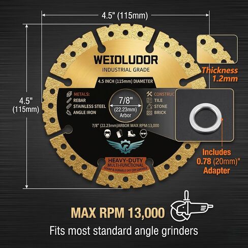 4.5 Inch Diamond Saw Blades for Angle Grinder, Multi Material Cutting Disc | 4 PCS Heavy Duty Diamond Cutting Wheel with Cooling Holes for Ultra-Thin, Precise Cuts on Metal, Tile, Stone, and Plastic in Kuwait