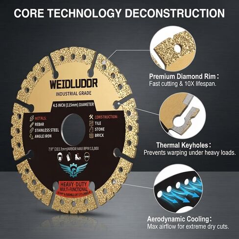 4.5 Inch Diamond Saw Blades for Angle Grinder, Multi Material Cutting Disc | 4 PCS Heavy Duty Diamond Cutting Wheel with Cooling Holes for Ultra-Thin, Precise Cuts on Metal, Tile, Stone, and Plastic in Kuwait